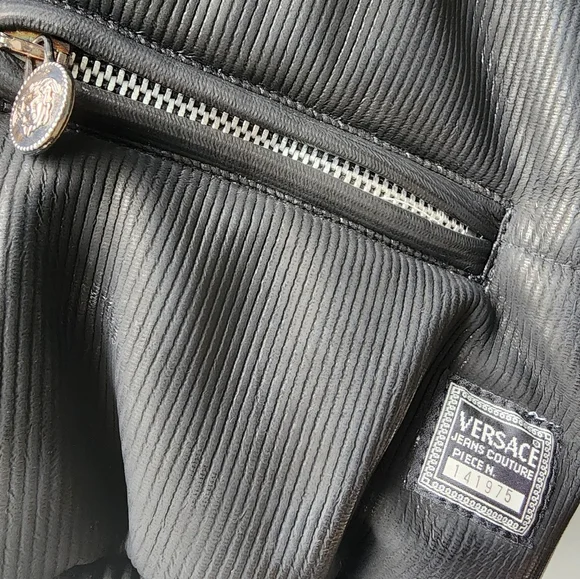 Vintage Versace Jeans Couture Coated Textured Cropped Puffer Bomber Jacket - Picture 2 of 10